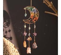 Atrapasueños con cristales de luna, árbol de la vida, gema natural de ágata, colgantes de pared para ventanas, jardín, decoración del hogar (colorido árbol de la vida)