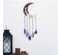 Atrapasueños con cristales de luna, árbol de la vida, piedras preciosas de cristal, chakras, colgantes de pared para ventanas, jardín, decoración del hogar (morado)