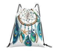 Atrapasueños con Plumas De Pavo Real Bolsa De Gimnasio Fácil De Doblar Mochila Cuerdas Ajustable Bolsa De Deporte para Viaje Nadar Almacenamiento 36X42Cm