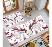 Atrapasueños Cráneo Ciervo Alfombras de Cocina para Piso 2 Piezas, Gente Bohemia Antideslizantes Juego de Alfombras de Cocina Lavables Antifatiga Alfombra Cómoda - 50x80+50x150cm