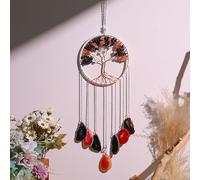 Atrapasueños de Árbol de la Vida con Cristales Lunares, gema natural, ágata, tapiz para ventana, jardín, decoración del hogar (naranja y negro)
