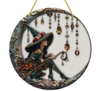 Atrapasueños de bruja para el hogar, decoración de pared de bruja de acrílico, decoración atractiva de bruja en luna, adorno de puerta de bruja con cuerda 2D para sala de estar, cocina, 7.8 x 7.8 x