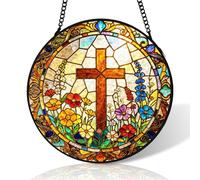 Atrapasueños de cristal de colores de cruz y flores de 10 pulgadas para colgar, adorno de vidrieras para decoración del hogar, atrapasueños para colgar ventanas, regalos de cumpleaños para mujeres