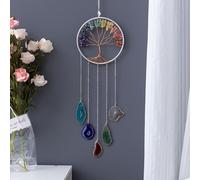 Atrapasueños de cristal de los 7 chakras del árbol de la vida, gema natural de ágata, colgantes de pared para ventanas, jardín, decoración del hogar (cristal de 7 chakras)