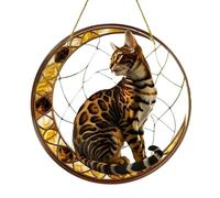 Atrapasueños De Gato Para Ventana - Adorno De Pared Acrílico Conmemorativo │ Atrapasueños Acrílico Manchado De Gato Para Ventana │ Atrapasueños Adorno De Gato Atrapasueños De Luz Para Amantes De Los G