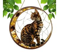 Atrapasueños de gato para ventana, atrapasueños de arte moderno, atrapasueños de acrílico manchado para gatos, atrapasueños para adornos de pared de ventana, decoración del hogar, atrapasueños de