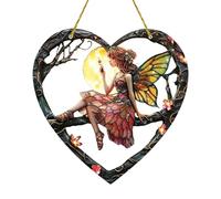 Atrapasueños de hadas, atrapasueños de corazón con efecto de vitral, decoración de ventana acrílica, decoración de sol de hadas, decoración colgante de hadas en forma de corazón para sala de estar