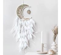 Atrapasueños de luna con piedra de ágata con piedras preciosas de chakra, árbol de cristal, atrapasueños de vida, colgantes de pared, decoración de habitación (blanco)