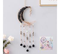 Atrapasueños de luna de ágata con cristal de 7 chakras, atrapasueños de piedras preciosas de color, gema natural, colgantes de pared, decoración de habitación, jardín, atrapasueños (negro)