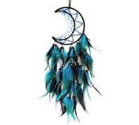 Atrapasueños de Luna Grande,Plumas de Color Azul Adorno para Colgar en la Pared Decoración del Hogar,Atrapasueños Hecho a Mano Indio Regalo de Festival para Niños Niñas Amigos