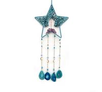 Atrapasueños de luna y estrella con árbol de la vida, ágata natural y cuentas de cristal para decoración de ventana, decoración de pared, estilo étnico (estrellas)