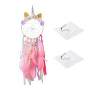 Atrapasueños de Unicornio con 2 Ganchos de Pared, Plumas Coloridas, Cinco Anillos, Accesorios de Dormitorio Rosa