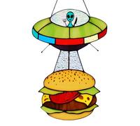 Atrapasueños de ventana alienígena,Atrapasueños alienígena,Decoración de hamburguesa de abducción de ovnis acrílica manchada - Adornos colgantes alienígenas vibrantes, colgante OVNI pintado a mano par