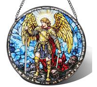 Atrapasueños de vidrieras, adorno de atrapasoles del arcángel Miguel, colgante de vidrieras, decoración de ventana de ángel guerrero, decoración del hogar de Navidad, regalos cristianos, regalos