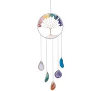 Atrapasueños, decoración de pared, arte de cristal del árbol de la vida arcoíris, 60 cm de largo, ágata hecha a mano de siete colores para colgar en dormitorio y sala de estar