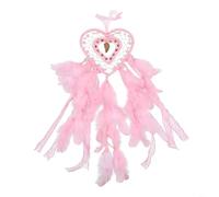 Atrapasueños decorativo en forma de corazón con plumas y cuentas hechas a mano, diseñado para filtrar los sueños y crear un ambiente calmante en interiores (rojo claro)