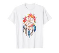 Atrapasueños Floral Pluma Boho Espiritual Acuarela diseño Camiseta gráfica económica, Hombre, Blanco, S