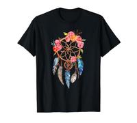 Atrapasueños Floral Pluma Boho Espiritual Acuarela diseño Camiseta gráfica económica, Hombre, Negro, S