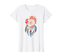Atrapasueños Floral Pluma Boho Espiritual Acuarela diseño Camiseta gráfica económica, Mujer, Blanco, S