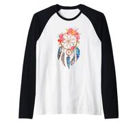 Atrapasueños Floral Pluma Boho Espiritual Acuarela diseño Camiseta Manga Raglan