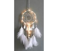 Atrapasueños Hechos a Mano con Plumas y Luz LED de Cuerda, Decoración Blanca para Colgar en la Pared del Dormitorio, Artesanales de American Indian Mythology