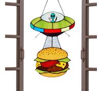 Atrapasueños OVNI, Atrapasueños de ventana alienígena, Decoración de hamburguesa de abducción de ovnis acrílica manchada, Adornos colgantes alienígenas, panel de puerta pintado OVNI colgante decoració