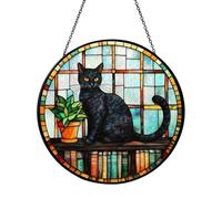 Atrapasueños para gatos - Decoración de ventana de cristal de colores de 20 cm con diseño de cristal de colores impresos, atrapasueños | Decoración de animales para casa de jardín
