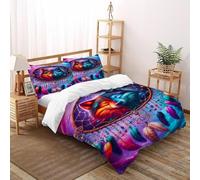 Atrapasueños Wolf Funda De Edredón 3 Piezas con Impresión En 3D Fauna Silvestre Temas de cielos estrellados con 2 Fundas De Almohada Super King(260x220cm) Microfibra Juego De Cama para