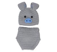 Atrezos para Fotografía de Bebés Recién Nacidos, Traje de Punto de Ganchillo, Sombrero de Cerdo de Dibujos Animados, Pantalones, Trajes de Utilería para Fotos de Bebés(Gris cielo profundo)