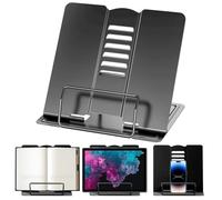 Atril de metal ajustable, soporte de lectura plegable, soporte para libros de cocina con 6 posiciones ajustables para recetas, libros de texto, documentos, para escuela, cocina y oficina, color negro