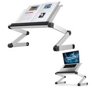 Atril de soporte ergonómico con altura y ángulo ajustable para libros de texto de cualquier tamaño y peso, que permite estudiar o leer en el sofá, en la cama, sentado, de pie, sobre un escritorio, que permite sostener tabletas, documentos y portátiles, fabricado de aluminio ligero y resistente con un acabado plateado