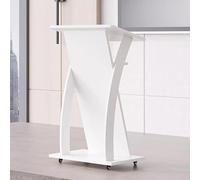 Atril móvil con Ruedas, Superficie Inclinada y Compartimento de Almacenamiento con Borde. Mostrador de recepción para aulas y auditorios con Elegante Acabado en Madera.