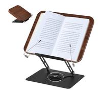 Atril para leer, soporte de libros de madera, ajustable y giratorio 360°, con clip lateral, plegable