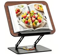 Atril para Libros de Madera con Base Giratoria 360°, Soporte de Lectura Regulable en Altura, Pupitre Ergonómico y Plegable para Escritorio, Cocina, Tablet y Libros de Texto, Recetas, Partituras