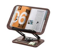Atril para Libros de Madera con Base Giratoria 360° y Ranura para Bolígrafos - Soporte para Libros Ajustable con Pinza Elástica para Páginas - Porta Libros Resistente para Libros de Cocina