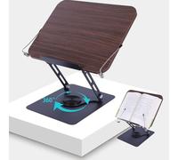 Atril para Libros Regulable para Lectura con base giratoria de 360°, Soporte de Libro para Lectura, Plegable, Altura Ajustable, Clip Elástico Página, para Partituras, Libro, Tablet, Madera