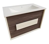 Atrios Modelo Hera Conjunto Baño con 2 Cajones y Tirador Lacado Blanco, Lavabo Porcelánico, Mueble MONTADO, Suspendido en Pared, Madera, Laminado Castaño, 100 cm