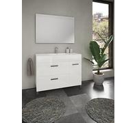 Atrios Modelo Marte Conjunto Baño con Patas, 2 Cajones y 1 Hueco con Puerta, Lavabo Porcelánico Incluido, Mueble MONTADO, Madera, Lacado Blanco, 100 cm