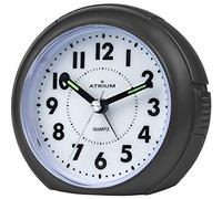 Atrium Despertador analógico de cuarzo sin tictac con luz y snooze negro metálico A240-7