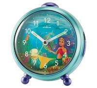 Atrium Despertador infantil para niña, diseño de sirena, turquesa, lila, analógico, cuarzo, sin tictac, con luz y repetición de repetición, A932-13