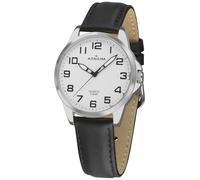 Atrium Reloj de pulsera analógico para hombre de cuarzo, color plateado claro con manecillas luminosas y correa de piel negra, A48-10