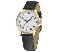Atrium Reloj de pulsera analógico para mujer, cuarzo, color dorado claro, con manecillas luminosas y correa de piel, color negro, A49-20
