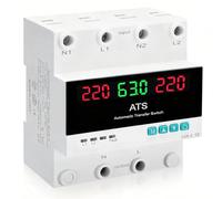 ATS 63A Monofásico Automático AC 220V Conmutador Automático de Transferencias Protección Ajustable de Sobretensión y Subtensión Pantalla LED Inversión Automática de Fase Montaje en carril DIN de 35 mm