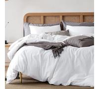 ATsense Duvet Cover King Size, 100% Washed Cotton Linen Feel Super Soft Comfortable, 3-Piece White Duvet Cover Bedding Set, Long-Lasting and Easy Care, Simple Style Farmhouse Comforter Cover