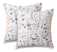 ATsense Funda de almohada de 50 x 50 cm, juego de 2 unidades, 100 % algodón, multicolor, diseño de plantas, flores, con cremallera, certificado ÖkoTex, muy suave y cómoda