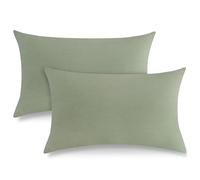 ATsense Funda de almohada doble de muselina de 40 x 80 cm, algodón, aspecto de lino, 2 unidades, certificado Öko-Tex, color verde salvia, con cremallera