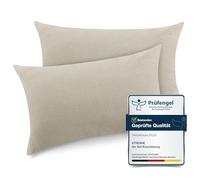 ATsense Lot de 2 fundas de almohada de 40 x 70 cm, 100 % algodón lavado y funda de almohada con cremallera, certificado Öko-Tex suave, no se deforma fácilmente, beige y gris