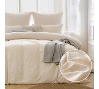 ATsense Ropa de cama de 155 x 220 cm, algodón a rayas, 2 piezas, color beige, certificado Öko-Tex, hipoalergénico y transpirable, 1 funda nórdica de 155 x 220 cm y 1 funda de almohada de 80 x 80 cm