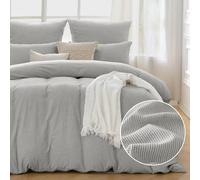 ATsense Ropa de cama de 155 x 220 cm, algodón a rayas, 2 piezas, color gris, certificado Öko-Tex, hipoalergénico y transpirable, 1 funda nórdica de 155 x 220 cm y 1 funda de almohada de 80 x 80 cm