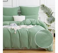 ATsense Ropa de cama de muselina de doble capa, 200 x 200 cm, 3 piezas, aspecto lino, juego de ropa de cama con 2 fundas de almohada de 80 x 80 cm, funda nórdica Öko-Tex verde claro con cremallera
